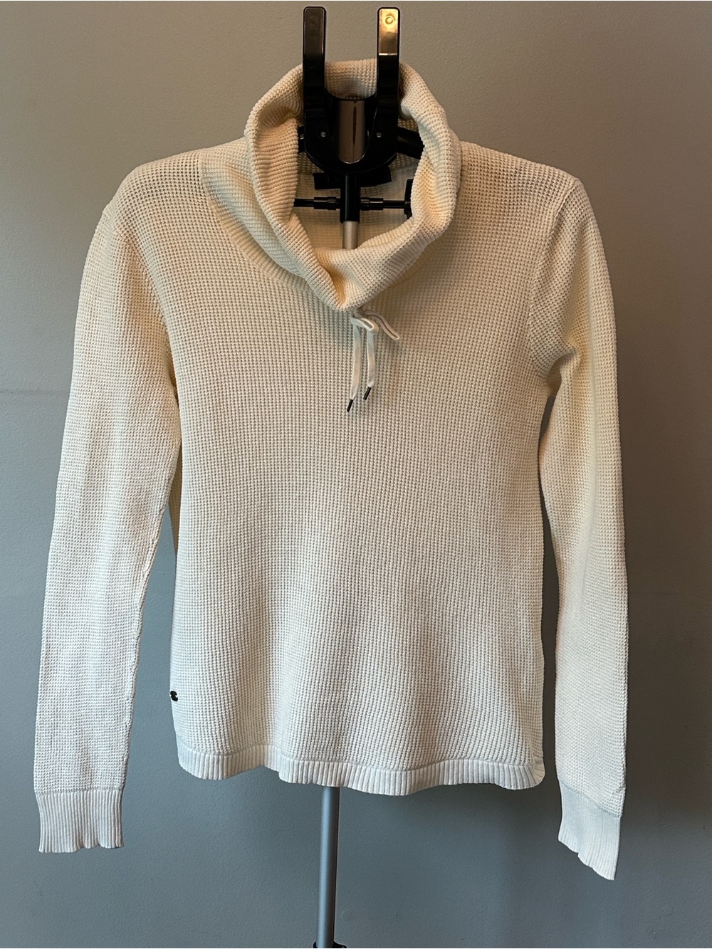 Lauren Ralph Lauren Cream Waffle Knit Cowl Neck Drawstring Sweater